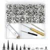 Umllpet Set di 456 rivetti con strumento e metro a nastro, rivetti a vite per pelle, fai da te, rivetti decorativi punk, borchie in metallo per vestiti, cinture, borse, scarpe, giacche, jeans