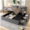 Wyibwy Letto matrimoniale imbottito,140x190cm,con testata,tre cassetti, contenitore idraulico,giroletto matrimoniale,cameretta completa,senza materasso,in velluto,grigio