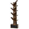 GYMAX Libreria ad Albero in Legno, Scaffale per Libri a 10 Ripiani, Cassetto Pieghevole Rimovibile e Base Cava, Organizer per Salone Ufficio Camera da Letto (Marrone, 38 x 20 x 149,5 cm)