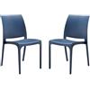 Liberoshopping Sedia impilabile in polipropilene moderna per interni ed esterni giardino bar cucina modello Volga(Blu 2 Sedie)