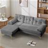 Azkoeesy Divano Angolare a L, 3 Posti, 187,5 cm, Tessuto Ciniglia, Chaise Longue Reversibile, Gambe Metalliche Dorate (grigio)