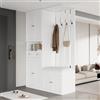 TIZZ Set di appendiabiti con scarpiera, appendiabiti a parete, 4 ganci, 6 ante, 2 cassetti, colore bianco