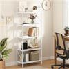 DWVO Scaffale per libri a 5 ripiani, in legno e metallo, libreria industriale, scaffale alto per soggiorno, cucina, camera da letto, scaffale per libri bianco puro