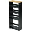 EGGREE Scaffale a nicchia sottile, con ruote, 40 x 20 x 100 cm, nero e | Carrello con 4 ruote, maniglia e 3 ganci per cucina, bagno, soggiorno, studio, piccoli spazi e nicchie strette