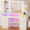 YUNSCEND Grande Postazione Trucco,Tavolo da Trucco con Specchio e Luci RGB | Luminosità Regolabile,Toeletta da Trucco con Piano in Vetro,Prese,9 Cassetti,5 Ganci per Gioielli,Moderna,Bianco,EXFST093W