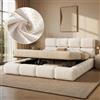 Lekvvied Letto matrimoniale king size con contenitore Idraulica 200x200 cm, Letto imbottito con base a doghe e testiera imbottita, letto per bambini, design nuvola, bouclé bianco