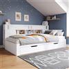 Coolywood Daybed, lettino per bambini, 90 x 200 cm, letto singolo, multifunzione, con cassetti, libreria e armadietto, contenitore con spazio di archiviazione, senza materasso, bianco