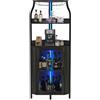 RBFGYIOP Mobile bar moderno in MDF curvato con 4 ripiani, porta in vetro, vetrina vini indipendente con luci LED, portabottiglie e scaffale vino per casa - Colore DE Black
