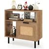 LIFEZEAL Tavolino da Divano, con Armadietto in Rattan, Scomparto Aperto, Tavolino Laterale da Caffè, Soggiorno, Salotto, Ingresso, Comodino Camera da Letto, Scarpiera, Max 80kg, 60x25,5x59cm, Naturale