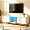 YUNSCEND Mobile per TV con LED Regolabile, 148 x 40 x 49.5 cm, Bianco | Tavolo TV con Ripiani in Vetro Regolabili, 2 Armadietti Chiusi e 2 Scaffali Aperti, per Soggiorno e Camera da Letto EXKDG004W