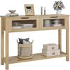 RBFGYIOP Tavolo consolle moderno rustico con 2 ripiani, 2 cassetti in vetro e mensola aperta - Ideale per ingresso, soggiorno, corridoio - Design stretto robusto - Legno naturale 25 anni