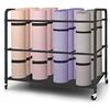 Arlifo Yoga Mat Storage Rack Basket Workout Equipment Home Gym Storage Rack with Wheels Black Yoga Mat Holder Exercise & Fitness Organizer for Dumbbell Kettlebells Resistance Bands Yoga Blocks
