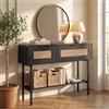 SOARS Tavolo Consolle 2 Scomparti, Ante Ribaltabili in Rattan PE (Nero) | Consolle Stretta da Ingresso con 2 Ripiani, Telaio Acciaio Compatto Salvaspazio, per Soggiorno e Corridoio 100 x 30 x 76 cm