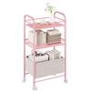 YITAHOME Carrello da servizio a 3 piani, carrello da cucina arrotolabile con tavola in legno, struttura in metallo e cestino intrecciato, carrello con ruote bloccabili, maniglia, carrello per ufficio