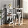 RBFGYIOP Set Tavolo Bar con 2 Sgabelli in PU, Tavolo Alto con Portabicchieri Vino e Ripiani, Penisola Cucina con Sgabelli Stile Industriale, Tavolo da Bar per Cucina, Soggiorno e Bistro, Marmo Bianco + Sgabell