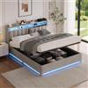 Hoscullo Letto imbottito 160 x 200 cm, letto per ragazzi con rete idraulica e a doghe, letto a saltare con LED e USB, letto moderno con telaio, velluto, senza materasso (grigio)