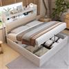 Wyibwy Letto matrimoniale con contenitore, struttura letto 180x200 con sollevamento idraulico, letto in legno con USB, Testiera imbottita con vano contenitore, design retrò in legno e metallo, Bianco