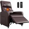 RBFGYIOP Poltrona Relax Elettrica Reclinabile 105-165°, Poltrona Massaggiante Con Riscaldamento, 4 Punti Massaggio, 2 Memorie Di Posizione, Portata 180kg, Tasca Laterale, Pelle PU, Marrone (Spina UE)