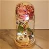 uniqicon Rosa Eterna, La Bella e La Bestia Rose Incantate,Elegante Cupola di Vetro con Base Pino Luci LED, Romantico Kit di Rose, Regalo per Donne, Mamma, Fidanzata, Anniversario, Matrimonio, Coppia Amica
