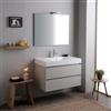Kiamami Valentina Mobile Bagno 90 cm Grigio Perla con Lavabo e Specchio | Sospeso, 2 cassetti soft close, lavabo marmo ricomposto, specchio 90x70 cm, lampada LED inclusa