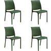 DIVINA HOME Sedia set 4 pz in resina impilabile made in Italy design per interno esterno SOFIA Verde Salvia