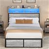 YITAHOME Telaio letto a LED con testiera, porte USB e uscite di ricarica, struttura in metallo con 2 ripiani, non richiesto materasso, grigio, 200 x 140 cm