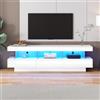 BTM Mobile Porta TV Bianco per 70 Pollici con 3 Ripiani in Vetro, Illuminazione a LED, Lucido con Mobile TV Smart in Vetro, 160cm