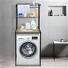 Shiyinge Scaffale portaoggetti da bagno a 3 ripiani, per lavatrice, mensola per lavatrice, mensola per WC, mensola da bagno, scaffale rialzato, scaffale da bagno (nero + rovere)