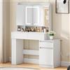 YITAHOME Tavolo da toeletta con specchio e cassetti e scomparti regolabili, moderna toeletta per camera da letto e trucco, supporto per asciugacapelli, bianco
