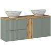 Lomadox Doppio lavabo da bagno con lavabo in ceramica, 140 cm, verde e rovere