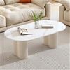 FYRDTNG Tavolino ovale moderno per soggiorno, con piano in pietra sinterizzata e base a piedistallo scanalata - Tavolino centrale minimalista, antigraffio(White-A,100cm/39.4in)