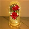 uniqicon La Bella e La Bestia Rose Incantate, Rosa Eterna, Elegante Cupola di Vetro con Base Pino Luci LED, Romantico Kit di Rose per Il San Valentino Anniversario Matrimonio Regalo di Festa della Mamma