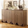 TIZZ Credenza 147 x 40 x 80 cm, elegante effetto noce con 4 ante, ripiani regolabili e manici in alluminio, versatile armadietto per soggiorno, sala da pranzo e corridoio