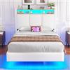 Brinlawb Letto Singolo 90x200 cm Fluttuante con Testiera Imbottita, LED e Ricarica | 2 prese AC, 1 USB-A e 1 USB-C; doghe in legno massello; 60.000 colori LED regolabili via APP; testiera con vano portaoggetti.