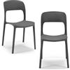 REDÒKASA Set 2 sedie in polipropilene KATE, impilabile, resistente ai raggi UV, design moderno, ideale per sala da pranzo, cucina, sala d'attesa, bar, ristoranti o da esterno (2, Antracite)