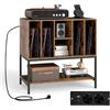 COSTWAY Supporto per Giradischi con Stazione di Ricarica, Credenza per Giradischi con Spazio per Album per Dischi Vinile Fino a 150 Album, per Soggiorno e Sala Musica (Marrone)