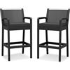RBFGYIOP Set di 2 sgabelli da bar da esterno in rattan nero con schienale e braccioli - Struttura robusta, poggiapiedi, resistenza alle intemperie - Per patio, giardino, piscina, terrazza, balcone -