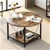 YITAHOME Tavolino da Salotto Rotondo, Tavolino da Caffè in Legno e Metallo, Tavolini Contenitori per Soggiorno, Marrone Rustico, 80 x 80 x 46 cm