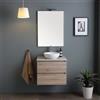 Kiamami Valentina Mobile Bagno Sospeso 60 Cm Rovere Top Beton Specchio | 2 cassetti, base rovere, mensola effetto cemento, specchio 60x80 cm con lampada led, già assemblato
