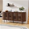 NADEUSAK Credenza in MDF con 4 ante scorrevoli perforate, colore noce, 160 x 40 x 70 cm, cassettiera moderna con ripiani regolabili e gambe in metallo stabile