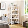 YITAHOME Libreria a 5 Ripiani, Scaffale da Terra, Scaffale in Legno e Scaffali con Struttura in Acciaio Stabile con 4 Ganci Scaffale Industriale per Soggiorno, Casa e Ufficio, Bianco Puro