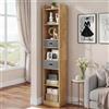 YITAHOME Libreria alta e stretta Scaffale angolare sottile con 5 ripiani e 2 cassetti in tessuto, Mobile contenitore indipendente per soggiorno, camera da letto, Finitura rovere, 30L× 24P× 180A cm
