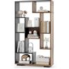 GYMAX Libreria Scaffale Geometrica da 120 cm Libreria con Schienale Aperto, Scaffale Autoportante in Legno con Dispositivi Antiribaltamento, per la Casa (Nero + Naturale, 70 x 20 x 120 cm)
