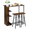 RBFGYIOP Set Tavolo Bar con 2 Sgabelli, Tavolo Alto con Portabicchieri Vino e Ripiani, Penisola Cucina con Sgabelli Stile Industriale, Tavolo da Bar per Cucina, Soggiorno e Bistro, Colore retrò