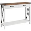 RBFGYIOP Tavolo Consolle Ingresso Salvaspazio - Stile Rustico con 2 Cassetti e 2 Ripiani - Ampio Spazio Contenitivo - Gambe in Legno Robusto - Bianco con Pannello Marrone