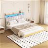 DEWINNER Struttura letto 140 x 190, con base in metallo, con luci LED e prese multiple (1 presa di corrente, 2 porte USB), letto matrimoniale in metallo con armadietti, moderno, beige