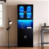YITAHOME Libreria alta Scaffale in legno con ante, Libreria moderna con area espositiva, Mobile contenitore con illuminazione per casa, ufficio, soggiorno, Nero