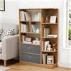 YITAHOME Libreria autoportante con 8 ripiani aperti e 2 cassetti (rivestiti in tessuto), per soggiorno, camera da letto o ufficio, finitura rovere, 80 cm (L) × 24 cm (P) × 115 cm (A)