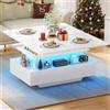 YITAHOME Tavolino Salotto Sollevabile Moderno con LED, 4 in 1 Tavolo Trasformabile in Tavolino con due Cassetti, Tavolo Soggiorno Allungabile Adatto per Soggiorno e Feste a Tavolo da Pranzo