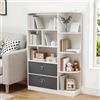 YITAHOME Libreria autoportante scaffalatura con 8 ripiani aperti e 2 cassetti in tessuto, credenza per soggiorno, camera da letto o ufficio, bianca, 80 cm (L) × 24 cm (P) × 115 cm (A)